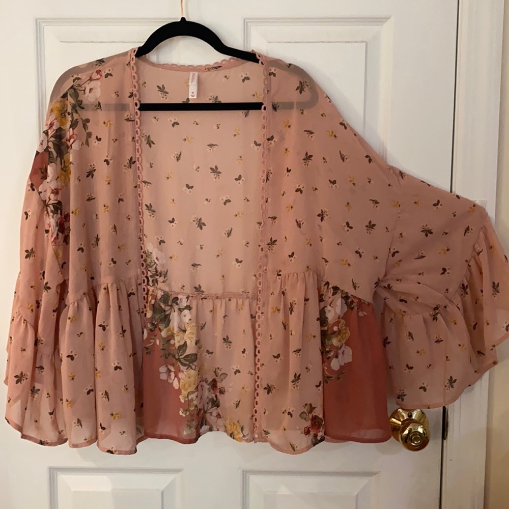 Semi Sheer Dusty Rose & Mauve Floral Kimono
